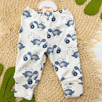 CONJ. DE MALHA 3 PEÇAS - Baby Dino - Azul Jeans e Off White